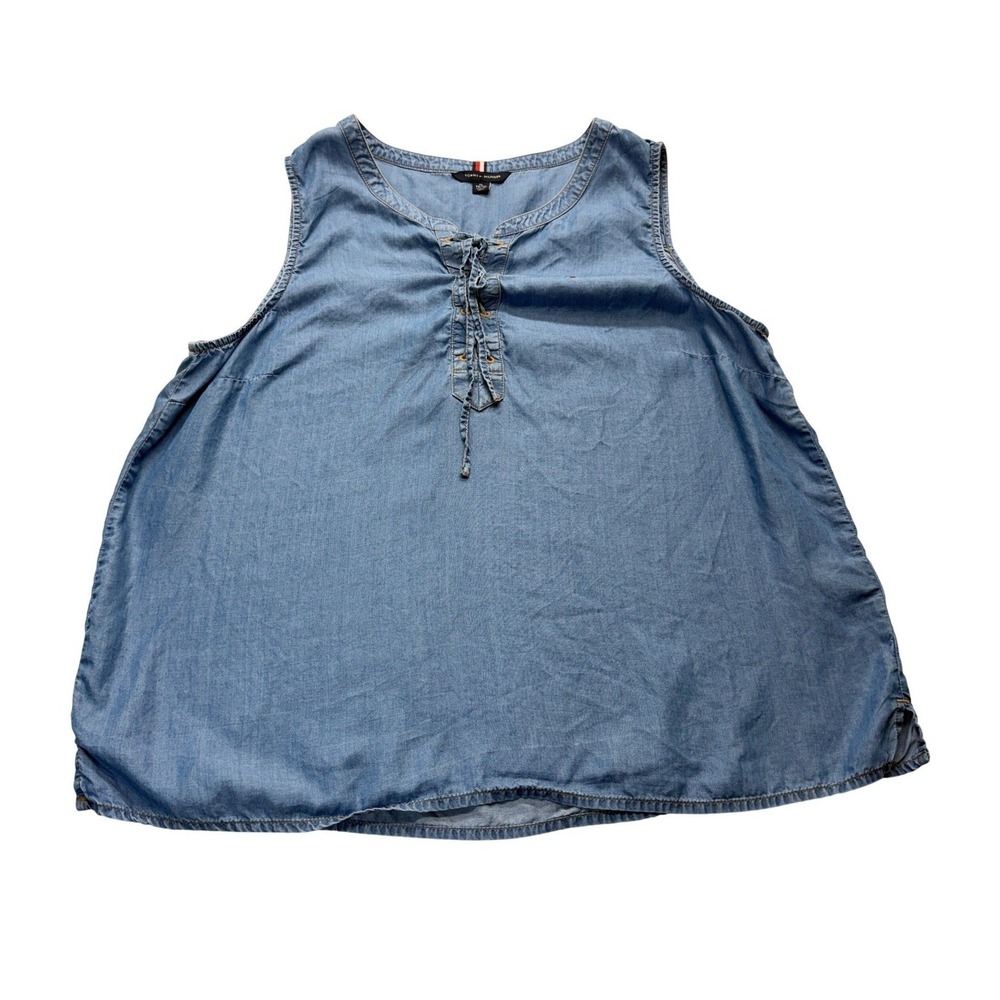 Tommy Hilfiger Chambray Lace Up Tank Top Women XL Blue